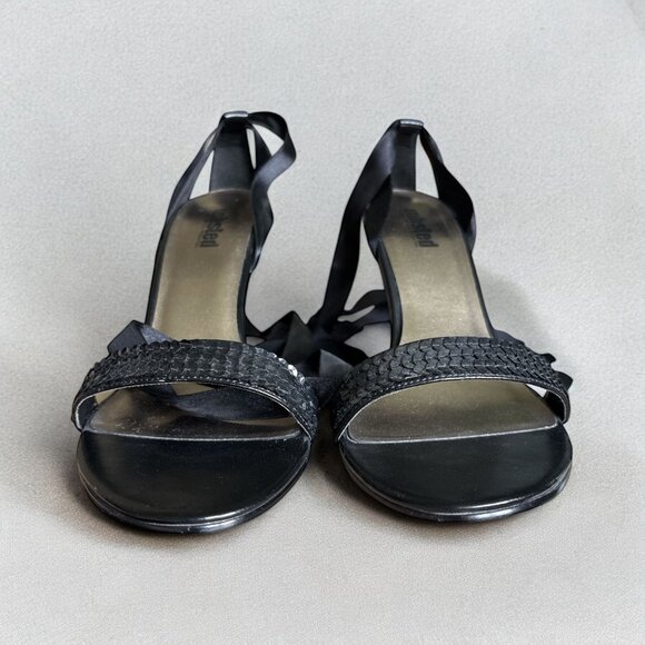 Strappy Heels Sz 10 Black Satin Wrap-Around Ties Unlisted Kenneth Cole Formal - Picture 2 of 7